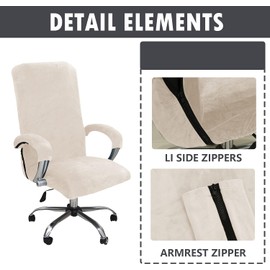 Velvet Office Chair Cover with Arm Covers Stretch Computer Desk Chair Covers Universal Boss Swivel Chair Covers Gaming Chair Covers (Khaki,Medium)