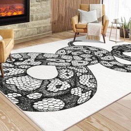 GarveeHome 5x7 Washable Living Room Rugs Snake Area Rug for Bedroom Office Rug Non-Slip Backing Throw Rugs Modern Area Rug Serpent Design Room Decor Ghothic Rug Black and White Rug