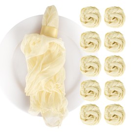 AMLEBE Servilletas de Tela, 10 Paquetes 20"x20" Servilletas de Tela de Queso, Boho Servilletas Rústicas Cuadradas Arrugadas de Tela de Gasa para Fiestas, Bodas, Eventos, Baby Shower Uso Diario (Beige)