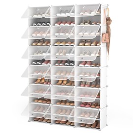 ROJASOP Portable Shoe Rack Organizer with Door, 72 Pairs White Shoe Storage Cabine Covered Shoe Rack Shoe Organizer for Closet Entryway Garage Closed Shoe Rack Organizer Cabinet with Doors
