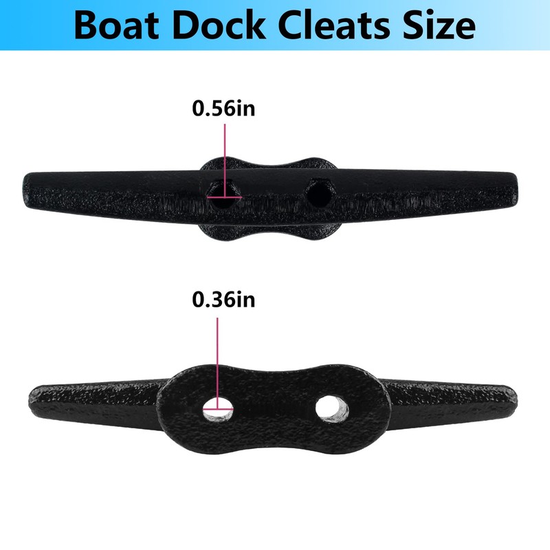 BALAVA 8 Inch Boat Cleats,Electrophoretic Coated Black Dock Cleats, Rope