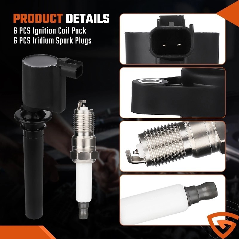 Gearzaar 6x Ignition Coil Pack & 6x Spark Plug For