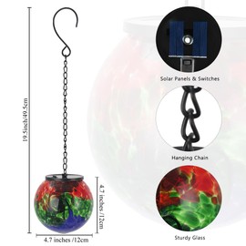 VEWOLIGHT Hanging Solar Lanterns Outdoor Waterproof, Hanging Glass Solar Lantern with Hook, Gazing Ball Lantern Decor for Tree Yard Patio