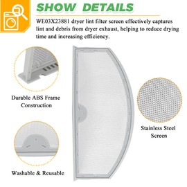 WE03X23881 GTD42EASJ2WW GTD33EASK0WW GTX22EASK0WW Dryer Lint Filter Replacement for GE Hotpoint Dryer GTD65EBSJ3WS GTD42GASJ2WW GTD45EASJ2WS Dryer Lint Trap Screen Filter Replacement by Techecook