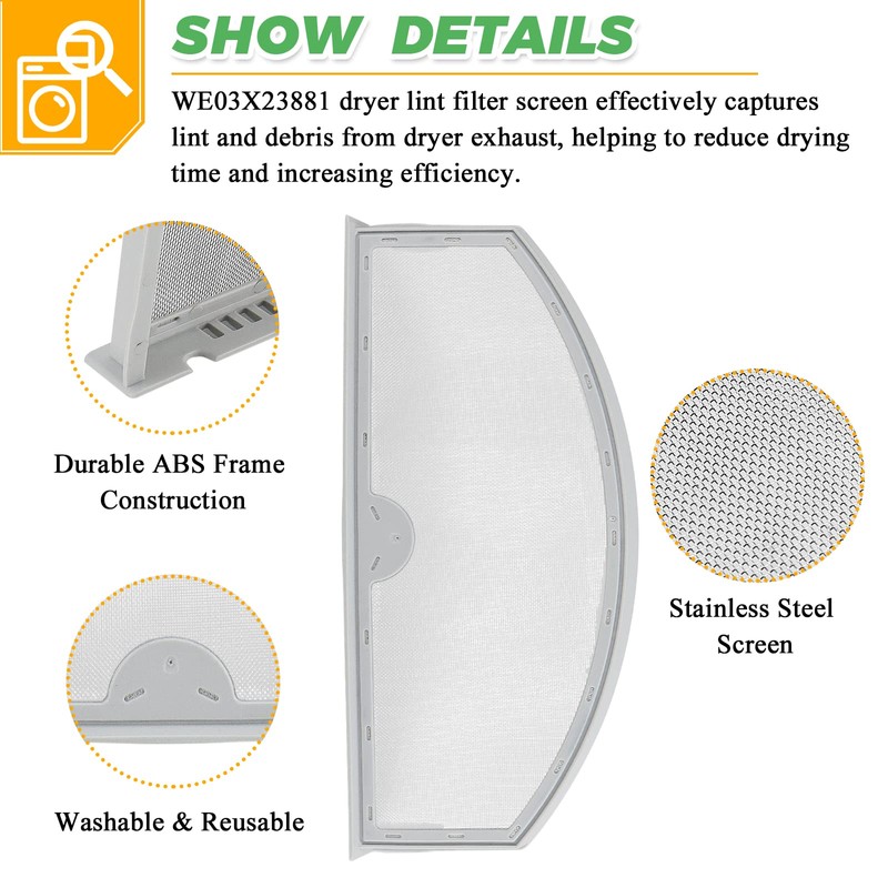 WE03X23881 GTD42EASJ2WW GTD33EASK0WW GTX22EASK0WW Dryer Lint Filter Replacement for GE