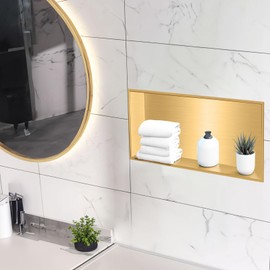 Elefloom Shower Niche, Stainless Steel Modern Bathroom Niche, No Tile Needed Recessed Shower Shelf Organizer for Storage, Rose Gold, 12"×24"