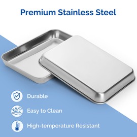JMU 3 Pack Stainless Steel Tray with Thickening 304 Stainless Steel, 9.1" x 6.7" x 1.1" Medical Tray