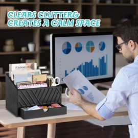 Mail Organizer for Countertop with 4 Large Compartments and Drawer, Wood Mail Holder Sorter Organizer, Countertop Desk Office Accessories Organizer for File Letter Paper Folder, Desk Drawer Organizer