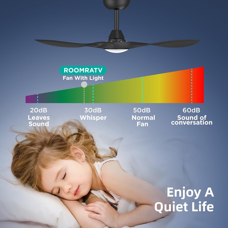 Roomratv 42 Inch BLack Ceiling Fans with Lights, Remote Control,Reversible
