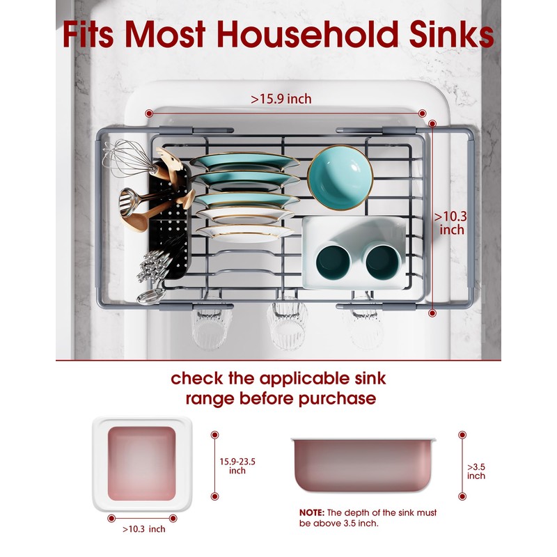 Sakugi Dish Drying Rack in Sink - Expandable Stainless Steel