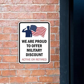 Portrait Round Plus We Are Proud To Offer A Military Discount: Active or Retired Door or Wall Sign Honor Veterans with Military Signs | US Pride | Veteran Gratitude and Discount Signs -Small