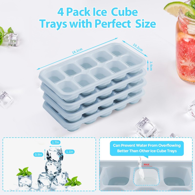 DOQAUS Ice Cube Tray with Lids - 4 Pack Stackable
