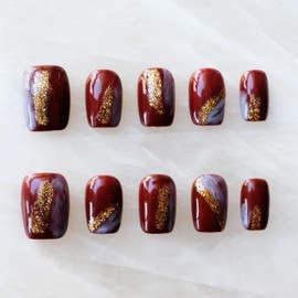 [GLORS] Purely Handmade Short Press On Nails | Hand-made Summer Popular Style Fake False Nails | Salon Quality High-end Luxury Wearable Nail Art in Short Square(L, SS)