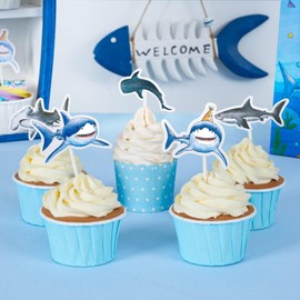 Squalo Cupcake Topper - 36 PCS Squalo Cupcake Picks per Bambini Ragazzi Oceano Squalo Tema Partito Compleanno Festa Squalo Cupcake Decorazioni Doccia Bambino Spiaggia Festa Cupcake Forniture