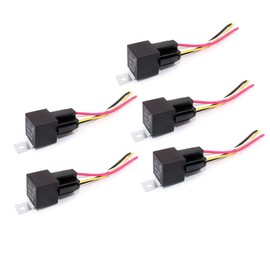 DollaTek JD1912 Car Relay Cable Set 12 V 40 A 4 Pin SPST Cable Set Sockets with Colour Coded Wires for Automotive Truck Van Motorcycle Boat Pack of 5