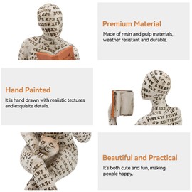 Cyrank Reading Woman, Figurine Decoration for Shelf, Small Reading Women Shaped Sculpture, Abstract Reading Figure, Sculptures, Innovative Lady Shaping Pulp, Office, Study, Bookshelf Ornaments (B.)