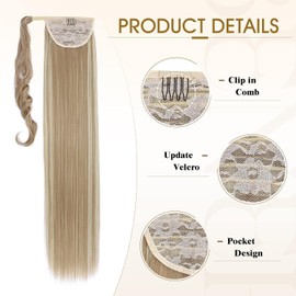 Benehair Long Straight Ponytail Hairpiece, Synthetic Hair Extensions, Braid Ponytail Extension, Hairpiece Braid, Blonde Mix Brown Hair Extension for Women and Girls, Blonde Mix Brown, 81 cm