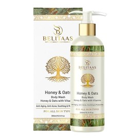 Belitaas Gel De Ducha De Miel Y Avena – Limpiador Vegetal, 300 Ml(10.14 Oz Líq.)| Sin Sulfatos, Sls Ni Parabenos, Enriquecido Con Vitaminas, No Irritante | Hidratante Y Suave Para Piel Sensible Y