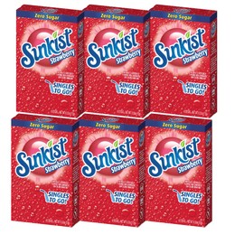 Sunkist Singles-To-Go Drink Mix, Strawberry, Non-Carbonated, Low-Calorie, Zero Sugar, 6 CT in each box (Pack of 6)