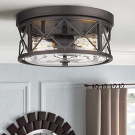 Zeyu 2-Light Flush Mount Ceiling Light, 12 Inch Kitchen Light Fixtures Ceiling with Clear Glass Cover, Oil Rubbed Bronze Finish, ZY25-F ORB