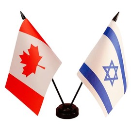 Canada Israel Friendship Flag, Israeli Desk Flag,Canada Israeli Desk Flag,Twin Table Flag，Israeli Office Table Flag on Stand Base, Decorations for Offices, Families, Conference rooms