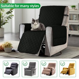 IGTOPS Armchair Cover, TV Chair Cushion, Armchair Protector for Relaxing Chair, Double-Sided Waterproof Armrest Protector with Non-Slip Straps, Black, L