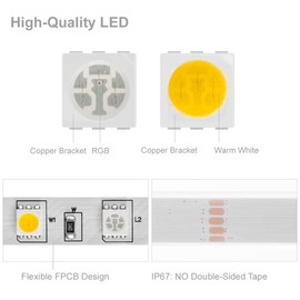 BTF-LIGHTING 5050 RGBW RGB+ blanco cálido (2700K-3000K) 150RGB+ 150 LED blanco 5 m, 60 LEDs/m, cinta LED multicolor IP67 tubo impermeable blanco 10 mm FPCB DC12V para recámara, cocina, decoración del