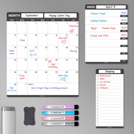 ALEZEL Magnetic Dry Erase Calendar for Refrigerator, Vertical Calendar Whiteboard for Fridge, Includes Magnetic Monthly Calendar & Weekly Dry Erase Board, List Board, 4 Markers + Eraser
