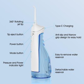 Water Dental Flosser Teeth Pick: Portable Cordless Oral Irrigator 300ML Rechargeable Travel Irrigation Cleaner Beautypick IPX7 Waterproof Electric Flossing Machine for Teeth Cleaning White
