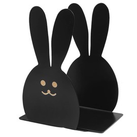 Lovely Bunny Bookends Rabbit Long Ears Metal Kid Bookends Student Book Ends Metal Office Desk School Library Decoration Bookshelf Book Organizer for Easter Christmas Birthday Kids Gift (Black)