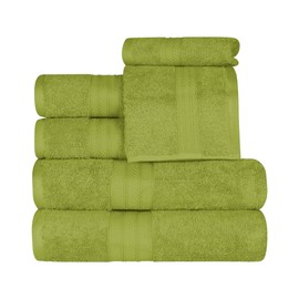 Superior 700 GSM Long Staple 100% Combed Cotton, Durable, Plush and Absorbent 6-Piece Single Ply Towel Set - Green Essence