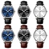 OLEVS Mens Leather Watches Blue Dial Men Watches with Date