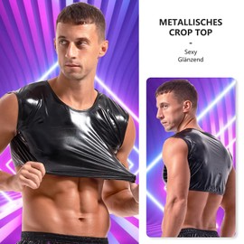 Amy Coulee Men's Muscle Shirt Sleeveless Shiny Crop Top, black