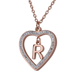 LuckyLy Collares de Mujer de Corazón con Iniciales, Acero Inoxidable con Baño de Oro Rosa 18k y Zirconia Cúbica, Cadena con Dije – Joyería, Regalos para Mujer Navidad y San Valentín, Regalos para Mamá, Modelo Adina, Letra R