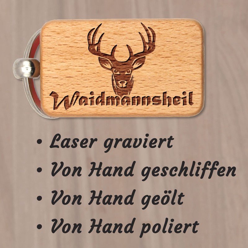 dekolaser24 - Key Ring Waidmannsheil Hunting for Men and Women