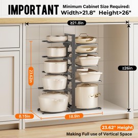 MUDEELA 10-Tier Pots and Pans Organizer under Cabinet, Heavy Duty Adjustable Pot Pan Organizers inside Cabinet, Kitchen Cabinet Organizers and Storage for Big Stockpots, Heavy Cookware