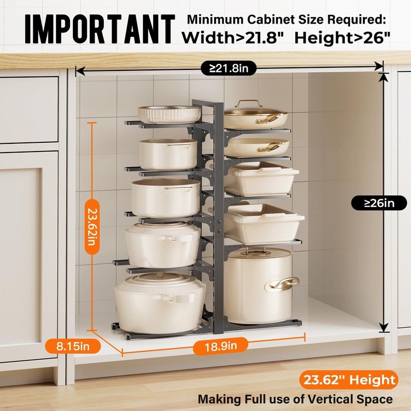 MUDEELA 10-Tier Pots and Pans Organizer under Cabinet, Heavy Duty