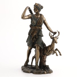 Veronese Design Resin Statues Diana Greek Goddess The Hunt, Moon and Nature Walking with Deer Statue 11 Inch 7 X 11.25 X 6 Inches Bronze