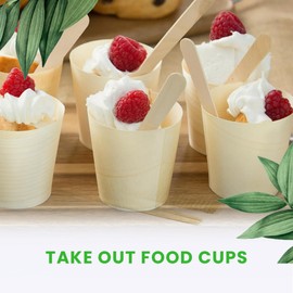 Canape King Pinewood Disposable Cups - Biodegradable Natural Wooden Desert and Fries Serving Tableware - Great for Christmas Wedding Parties and Buffet (50, 4.5 cm x 4.5 cm)