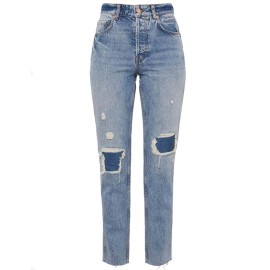 Anine Bing Betty High Rise Relaxed Fit Ripped Jeans in Vintage Blue Sz 29