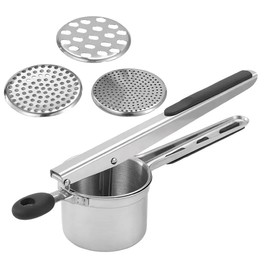 Potato Ricer Stainless Steel Food Press with 3 Interchangeable Discs, Manual Kitchen Tool