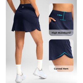 SANTINY Golf Skirts for Women Tennis Skirt High Waisted Skorts for Woman Athletic Pickleball Casual Skort with Pockets(Navy_L)