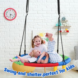 Liliful Kids Hanging Tent Saucer Swing, 39 Inch Outdoor Saucer Tree Swing with Hanging Kit, 600 LBS Capacity Kids Tree Swing Tent for Kids Indoor Outdoor Backyard