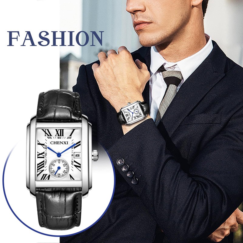 Men's Watch Leather Seiko Copy Watch: Square Dial Hand Wind