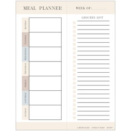 Weekly Meal Planner- Magnetic Refrigerator Menu Planner with 52 Tear-Off Sheets & Grocery Shopping Lists (9"×6") (Tan)