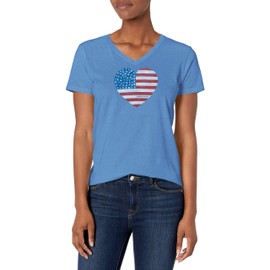 Life is Good. Womens Crusher Vee Watercolor Flag Heart, Vintage Blue-XXL