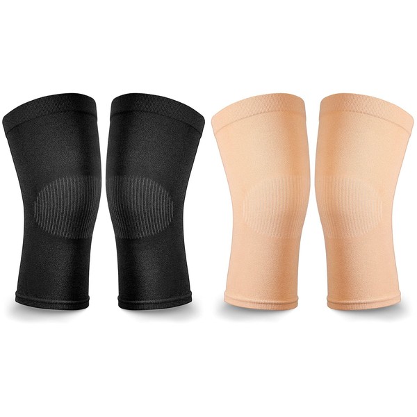 2 Pair Knee Brace Compression Sleeves Knee Support Brace for Meniscus Tear, Lightweight Knee Sleeve for Arthritis Pain Relief, Knee Support for Men and Women for Running, Weight Lifting (Black, Beige)