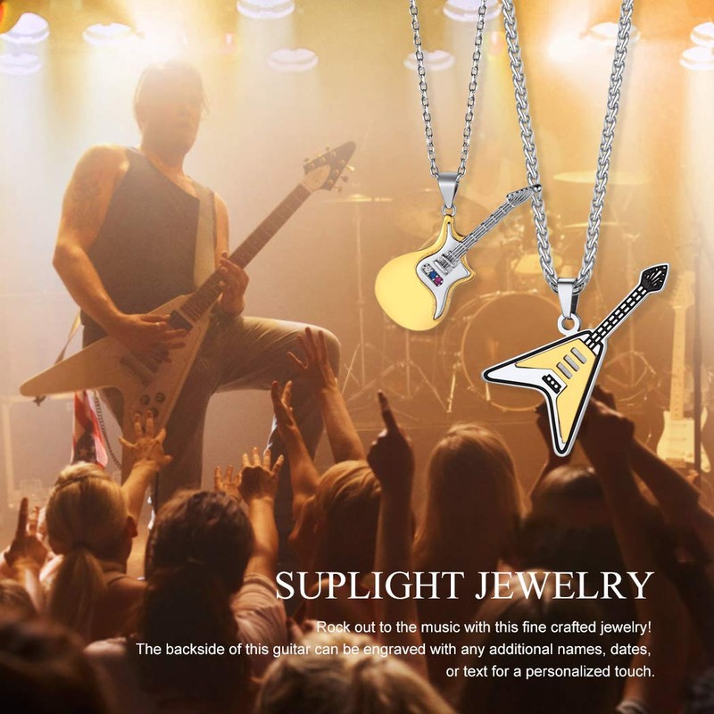 Suplight Guitar Pick Necklace, Men's, Silver, Metal Allergy, Pendant, Music,
