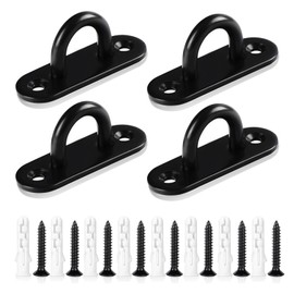 YUDAWN Eye Plate Stainless Steel, Pack of 4 Wall Eyelet Plate Ceiling Hooks Eye Plate Heavy Duty Deck Plate Wall Hooks with Screws for Hanging Items Mounting Hooks Black