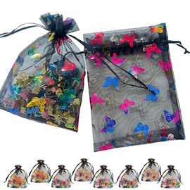 Ksheria 50PCS Premium Sheer Organza Gift Bags, 3x4 Inch Butterflies Organza Bags with Drawstring – Bulk Wedding Favor Bags, Christmas Candy & Jewelry Pouches (Sheer, Reusable, Two Colors) (Black)